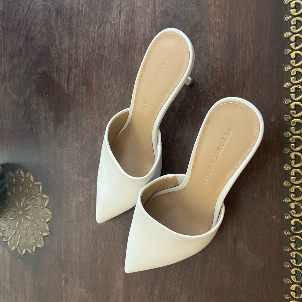 Veronica Beard Cream Pointed-Toe Mules